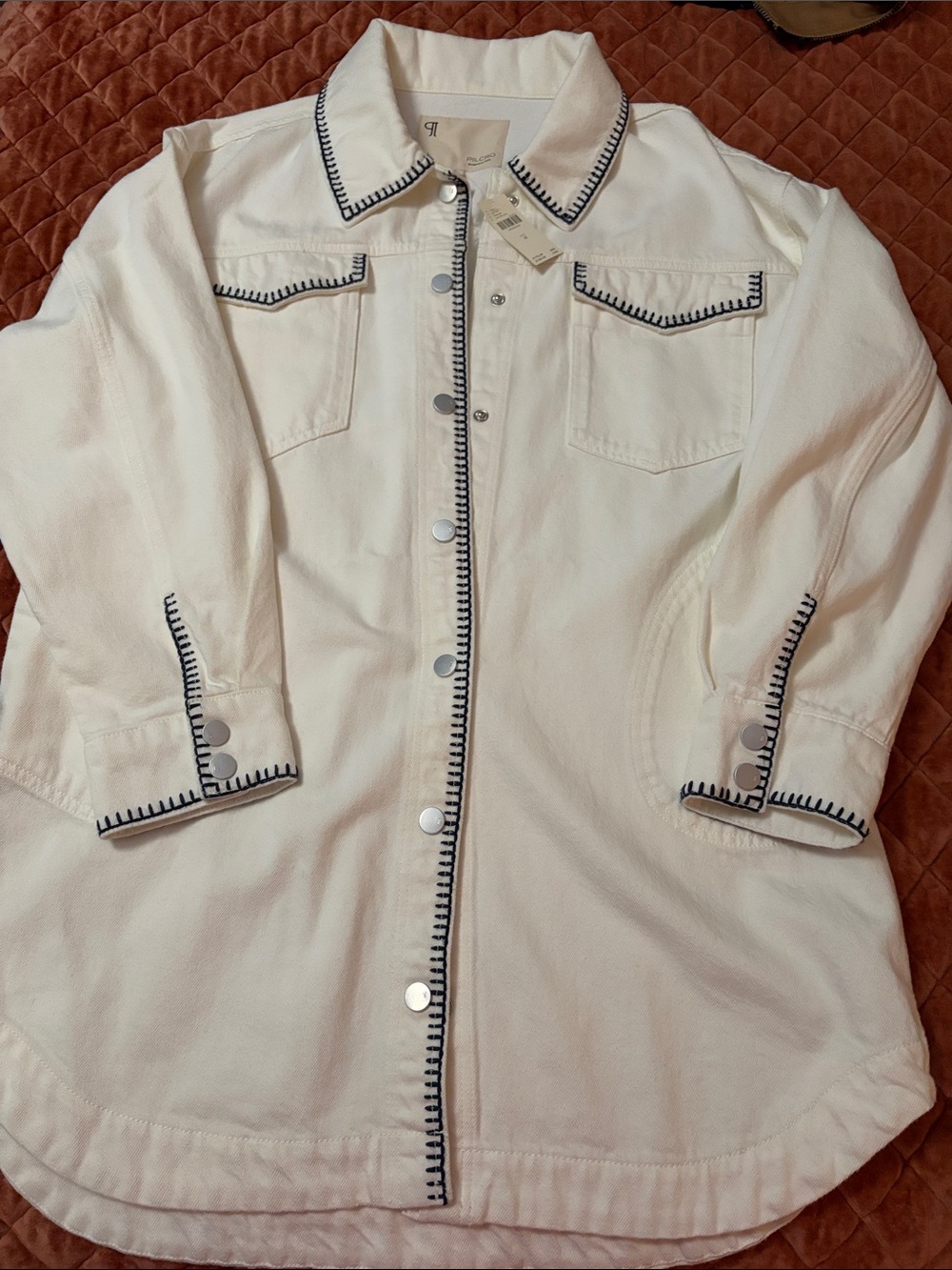 Pilcro Cream Denim Jacket with Black Contrast Stitching